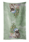 Pug Fawn Puppy Christmas Presents and Tree Kitchen Towel Velour Plush Front and Cotton Loop Back Machine Washable