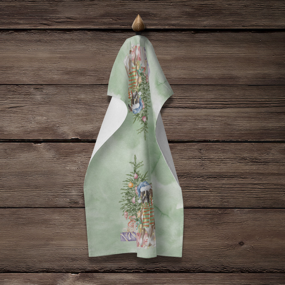 Boxer Christmas Presents and Tree Kitchen Towel Velour Plush Front and Cotton Loop Back Machine Washable