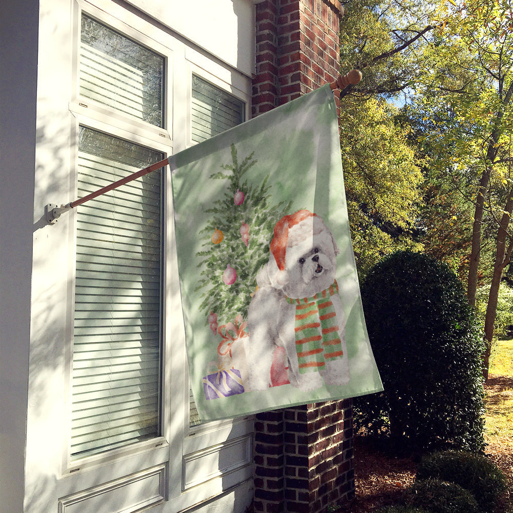 Bichon Frise Red Hat Christmas Presents and Tree House Flag 28x40 Porch Sleeve Pole Decorative Outside Yard Banner Artwork Wall Hanging, Polyester