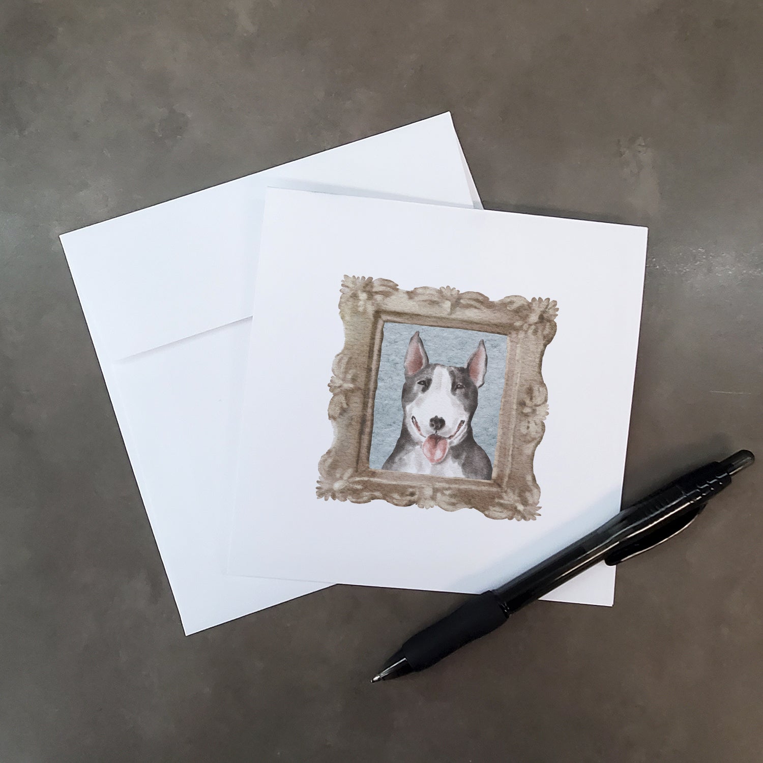 Bull Terrier Black White Front View 2 Pretty as a Picture Square Greeting Cards and Envelopes Pack of 8 Blank Cards with Envelopes Blank Thank You Note Greeting Cards Stationery