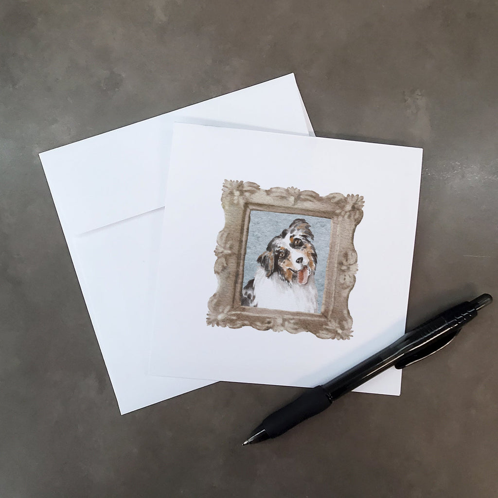 Australian Shepherd Merle Tongue Out Pretty as a Picture Square Greeting Cards and Envelopes Pack of 8 Blank Cards with Envelopes Blank Thank You Note Greeting Cards Stationery