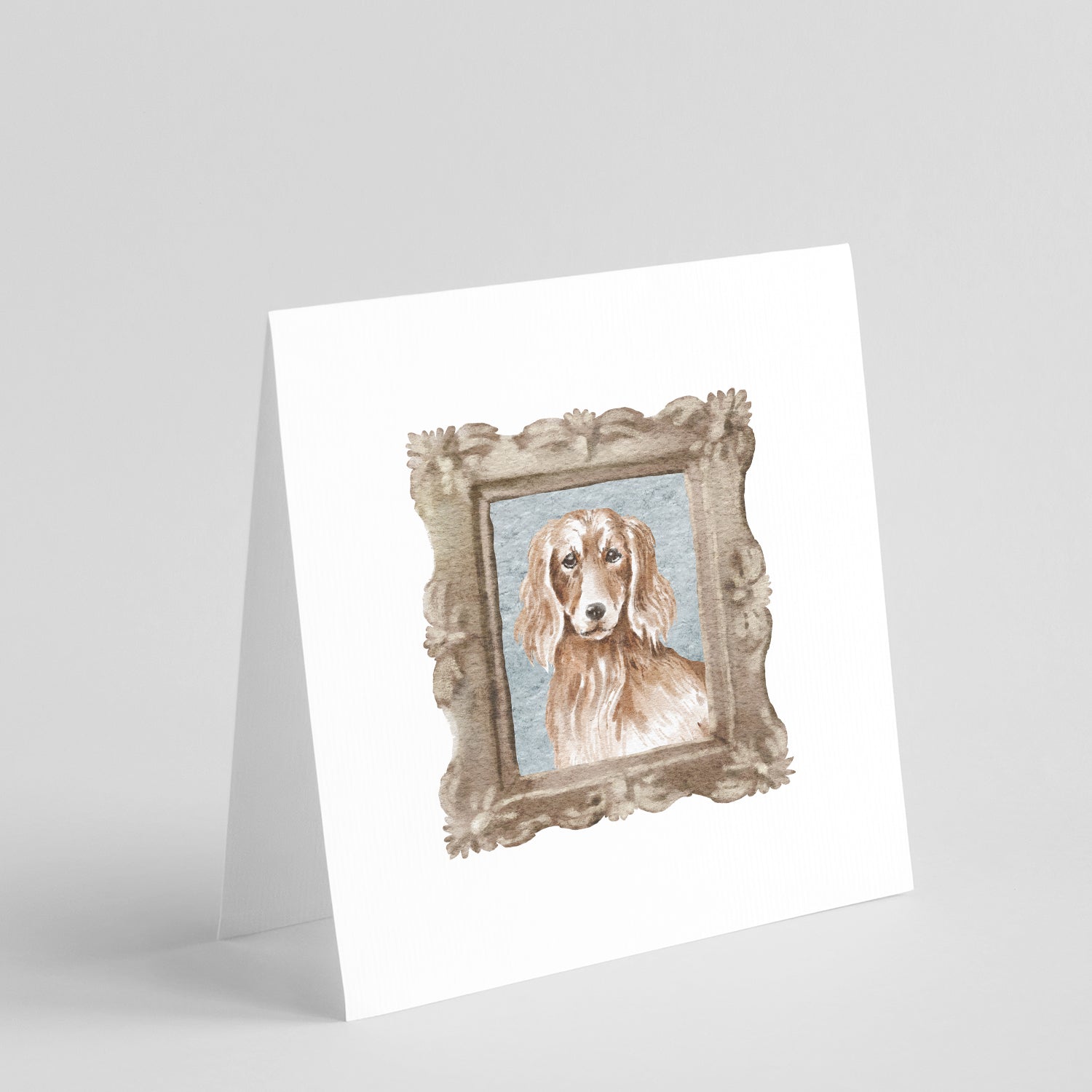 Dachsund Longhaired Red Front View Pretty as a Picture Square Greeting Cards and Envelopes Pack of 8 Blank Cards with Envelopes Blank Thank You Note Greeting Cards Stationery