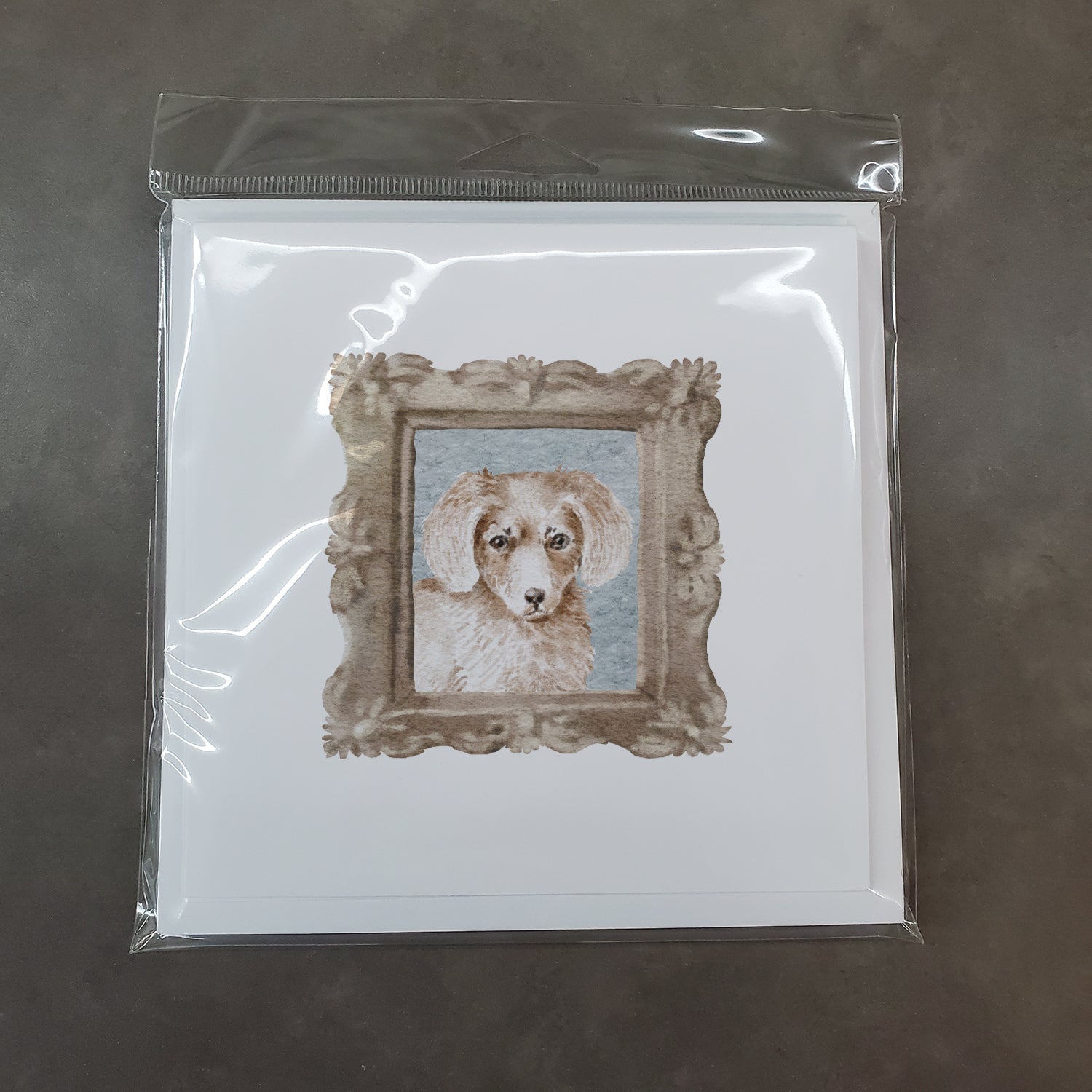 Dachsund Longhaired Red Puppy Front View Pretty as a Picture Square Greeting Cards and Envelopes Pack of 8 Blank Cards with Envelopes Blank Thank You Note Greeting Cards Stationery