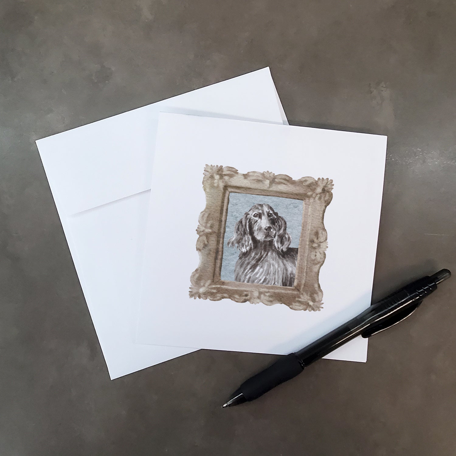 English Cocker Spaniel Black Front View Pretty as a Picture Square Greeting Cards and Envelopes Pack of 8 Blank Cards with Envelopes Blank Thank You Note Greeting Cards Stationery