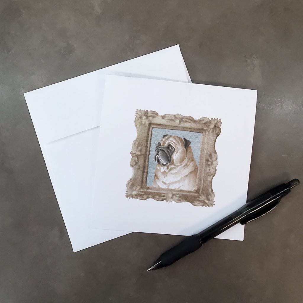 Pug Fawn Side View Pretty as a Picture Square Greeting Cards and Envelopes Pack of 8 Blank Cards with Envelopes Blank Thank You Note Greeting Cards Stationery