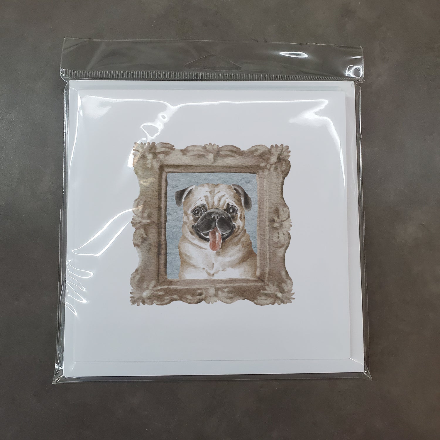 Pug Fawn Tongue Out Pretty as a Picture Square Greeting Cards and Envelopes Pack of 8 Blank Cards with Envelopes Blank Thank You Note Greeting Cards Stationery