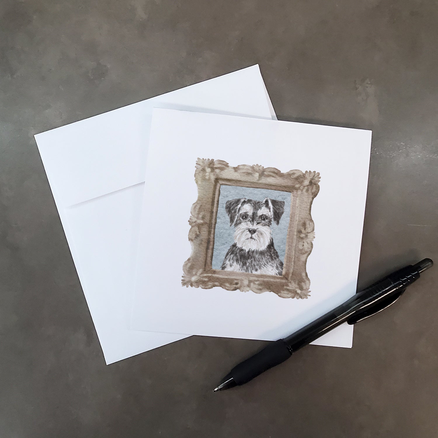 Schnauzer Grey Front View Pretty as a Picture Square Greeting Cards and Envelopes Pack of 8 Blank Cards with Envelopes Blank Thank You Note Greeting Cards Stationery