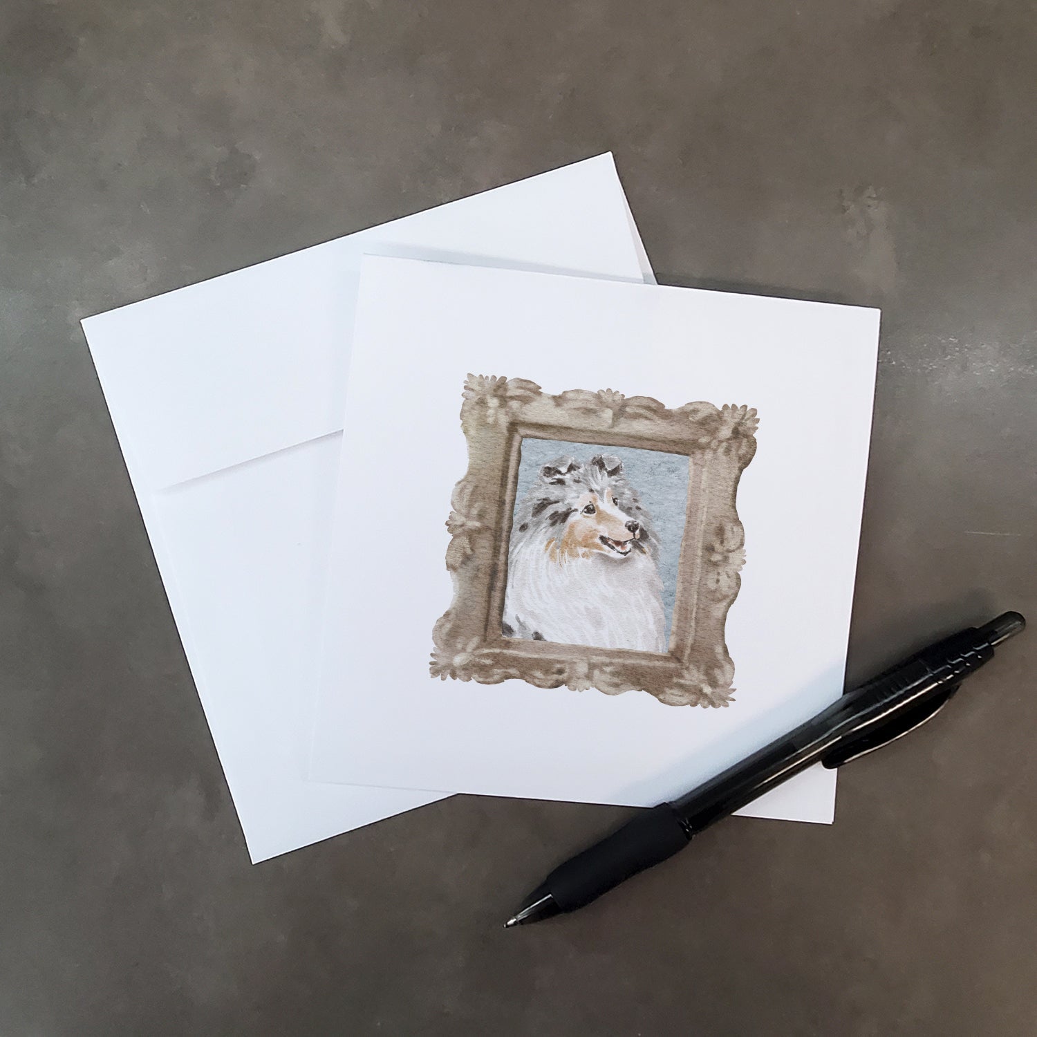 Sheltie Blue Merle Side View Pretty as a Picture Square Greeting Cards and Envelopes Pack of 8 Blank Cards with Envelopes Blank Thank You Note Greeting Cards Stationery