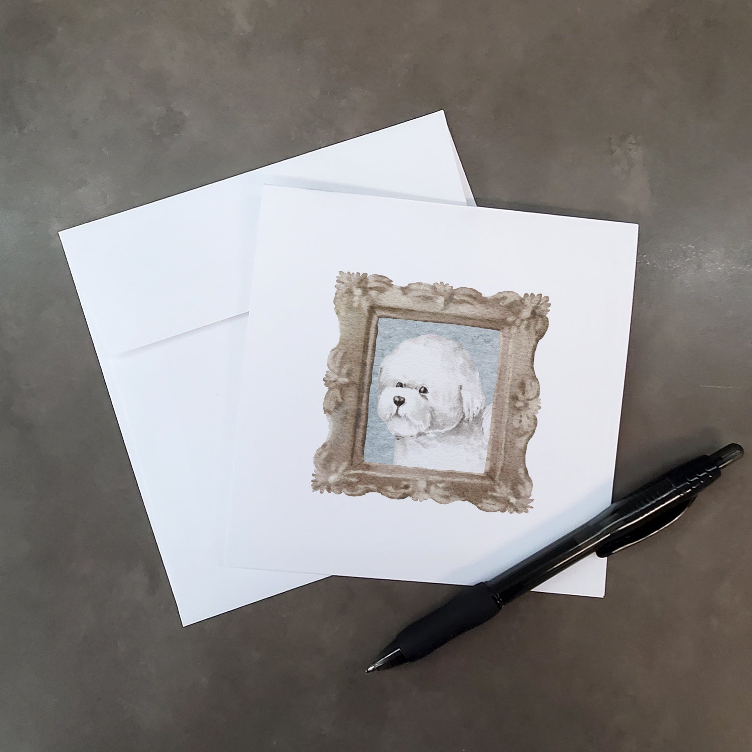 Bichon Frise Side View Pretty as a Picture Square Greeting Cards and Envelopes Pack of 8 Blank Cards with Envelopes Blank Thank You Note Greeting Cards Stationery