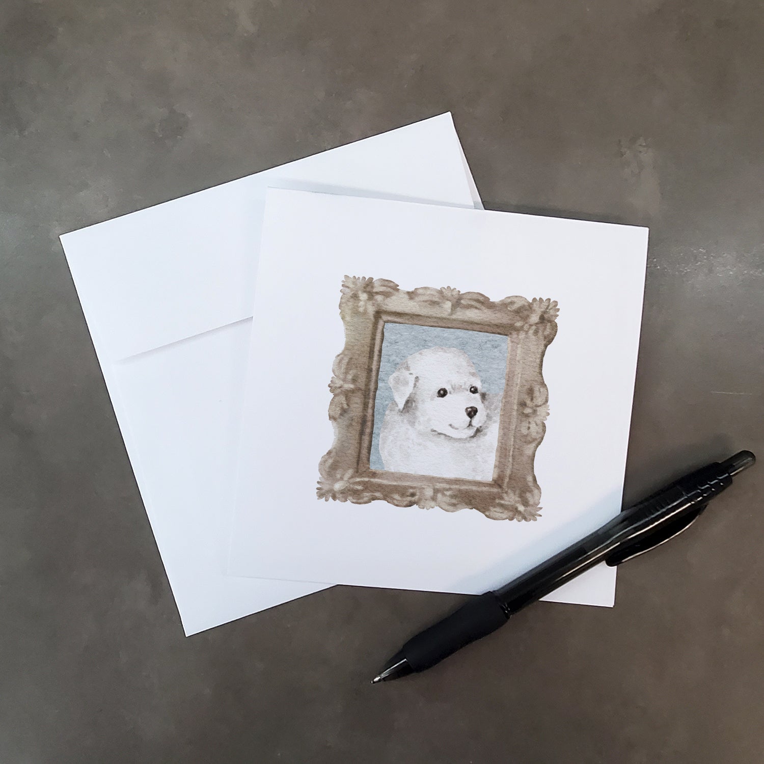Bichon Frise Puppy Side View Pretty as a Picture Square Greeting Cards and Envelopes Pack of 8 Blank Cards with Envelopes Blank Thank You Note Greeting Cards Stationery