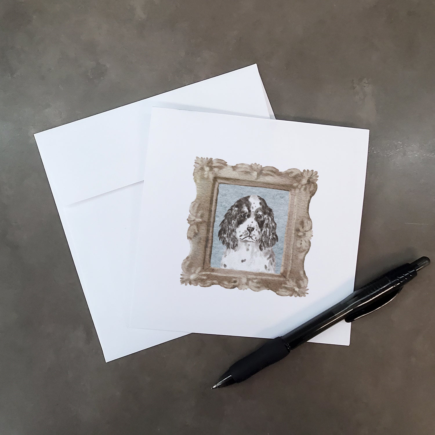 English Springer Spaniel Black White Puppy Pretty as a Picture Square Greeting Cards and Envelopes Pack of 8 Blank Cards with Envelopes Blank Thank You Note Greeting Cards Stationery
