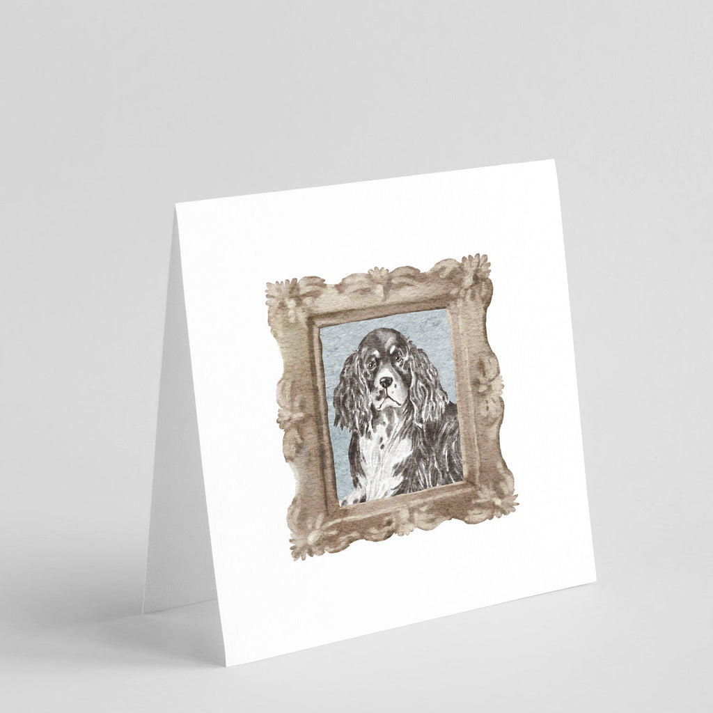 English Springer Spaniel Black White Front View 2 Pretty as a Picture Square Greeting Cards and Envelopes Pack of 8 Blank Cards with Envelopes Blank Thank You Note Greeting Cards Stationery