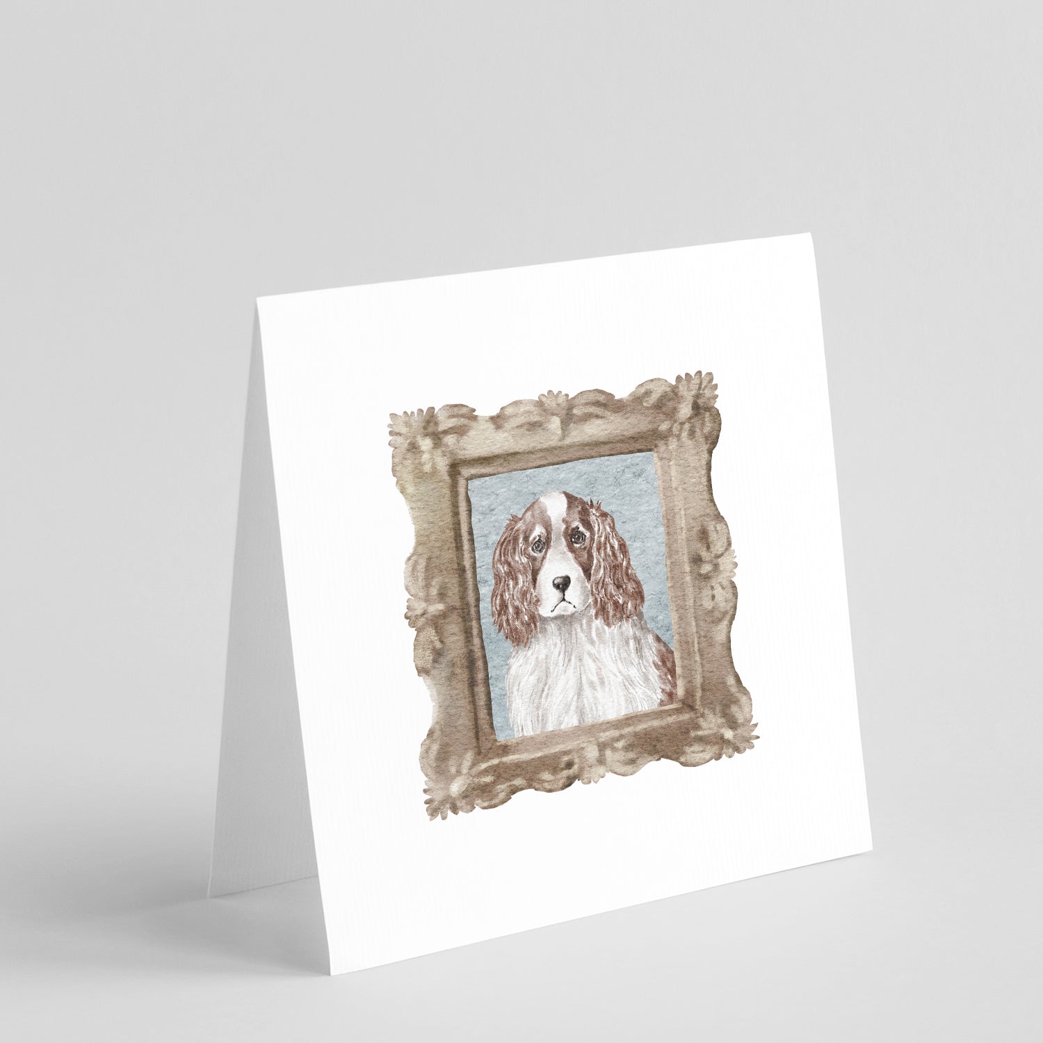 English Springer Spaniel Liver White Front View 3 Pretty as a Picture Square Greeting Cards and Envelopes Pack of 8 Blank Cards with Envelopes Blank Thank You Note Greeting Cards Stationery