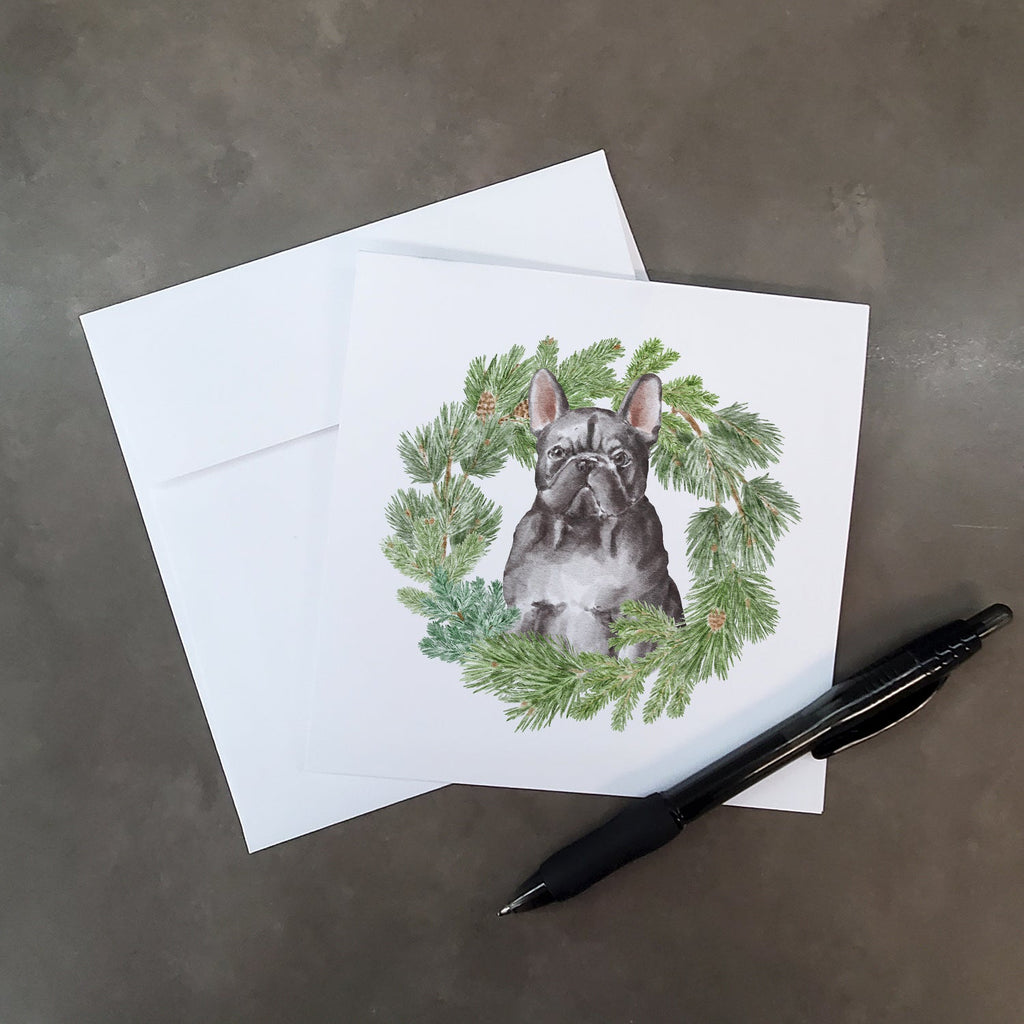 French Bulldog Black Christmas Wreath Square Greeting Cards and Envelopes Pack of 8 Blank Cards with Envelopes Blank Thank You Note Greeting Cards Stationery