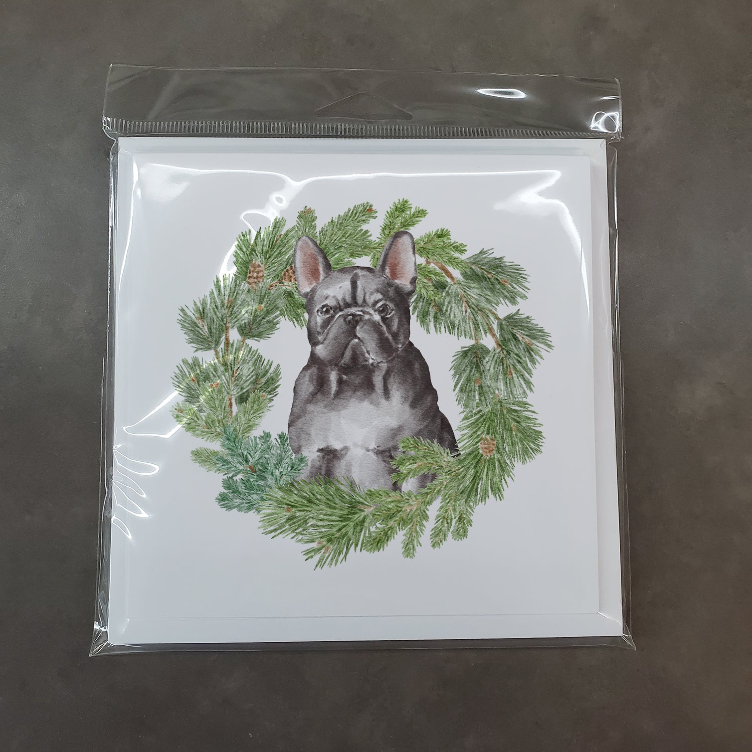 French Bulldog Black Christmas Wreath Square Greeting Cards and Envelopes Pack of 8 Blank Cards with Envelopes Blank Thank You Note Greeting Cards Stationery