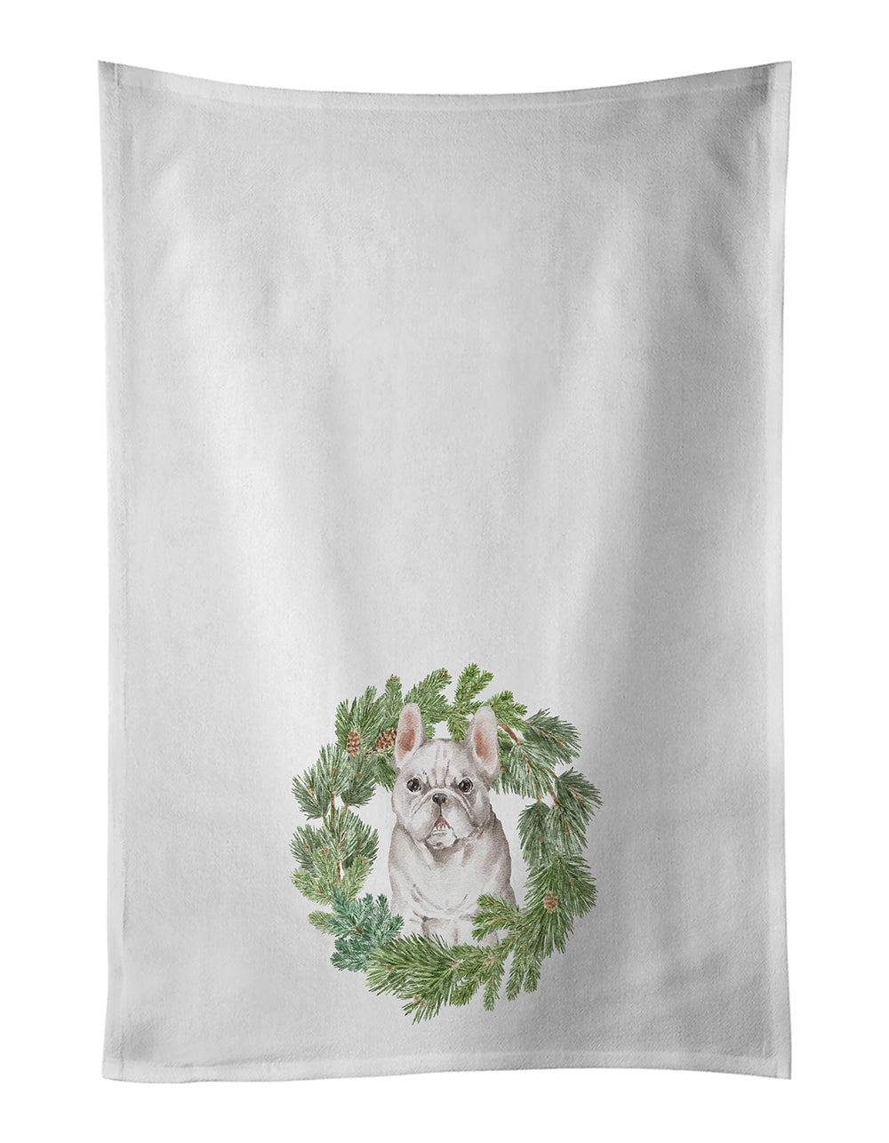 French Bulldog White Christmas Wreath Kitchen Towel Set of 2 White Dish Towels Decorative Bathroom Hand towel for Hand, Face, Hair, Yoga, Tea, Dishcloth, 19 X 28", White