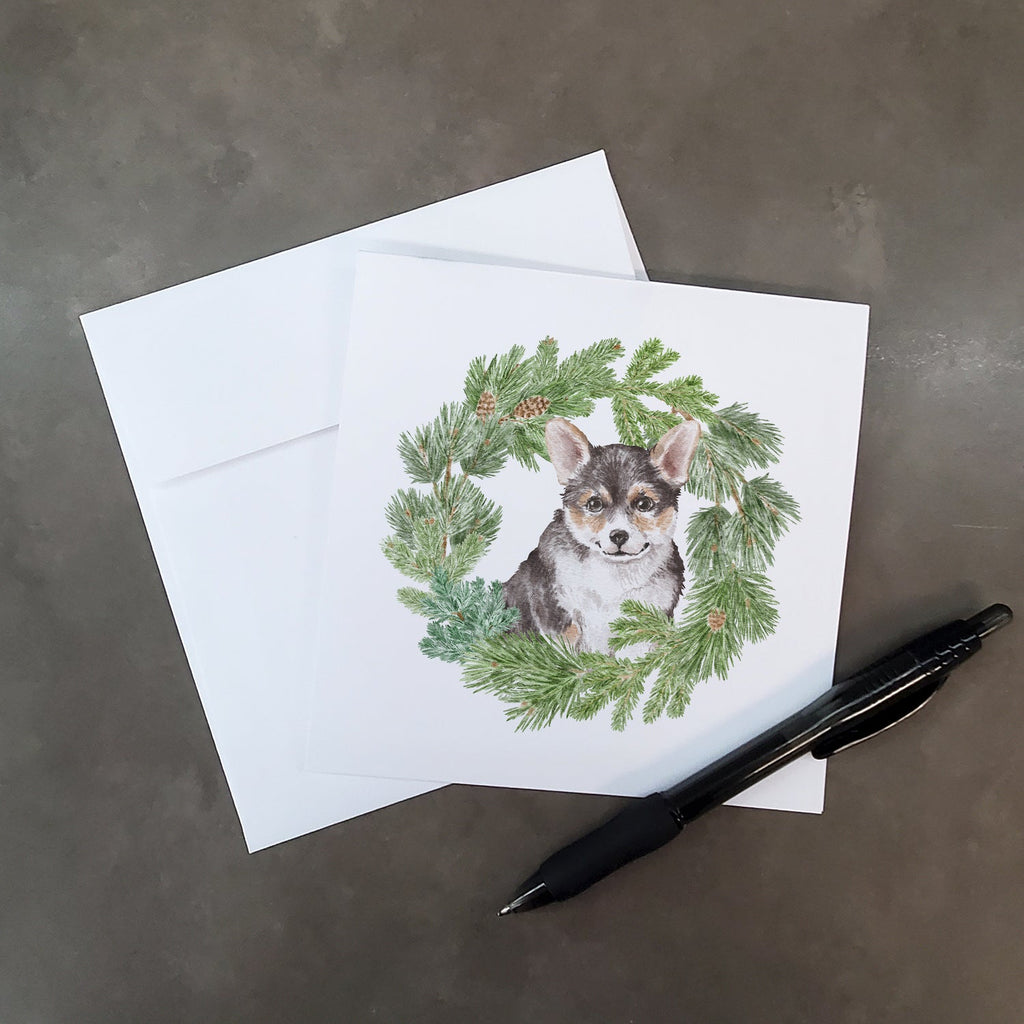 Corgi Tricolor Puppy Christmas Wreath Square Greeting Cards and Envelopes Pack of 8 Blank Cards with Envelopes Blank Thank You Note Greeting Cards Stationery