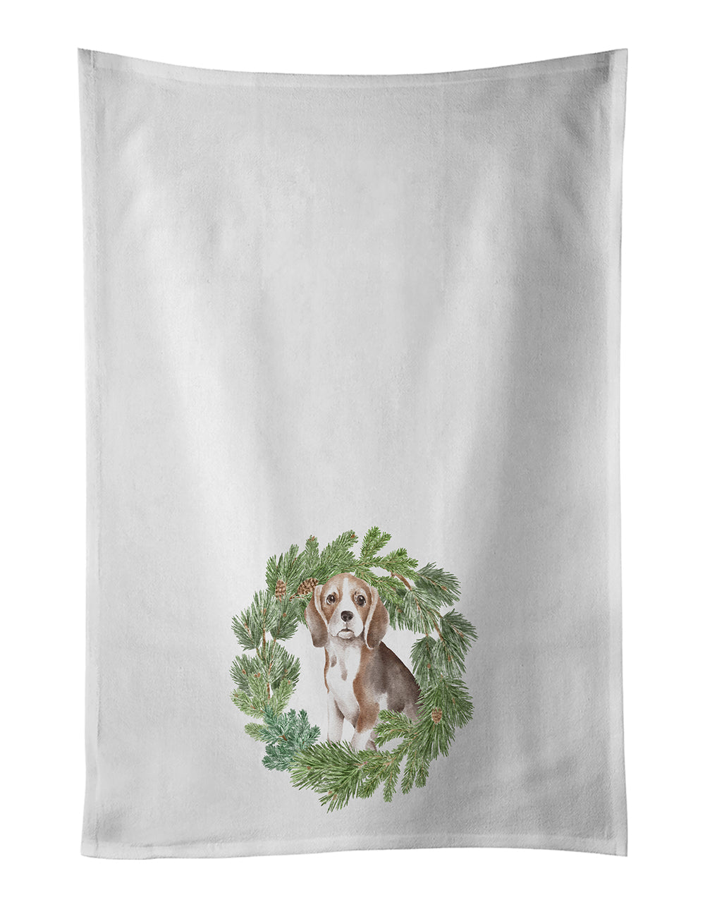 Beagle Puppy Christmas Wreath Kitchen Towel Set of 2 White Dish Towels Decorative Bathroom Hand towel for Hand, Face, Hair, Yoga, Tea, Dishcloth, 19 X 28", White