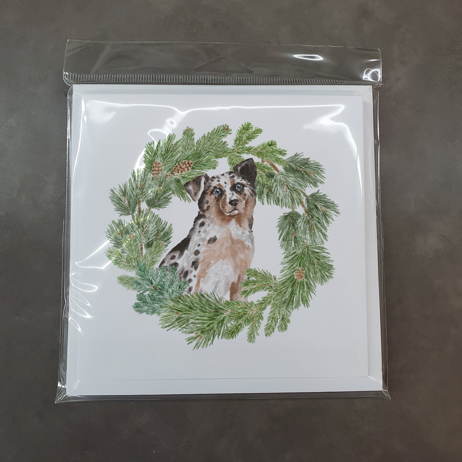 Australian Shepherd Blue Merle Shorthaired Christmas Wreath Square Greeting Cards and Envelopes Pack of 8 Blank Cards with Envelopes Blank Thank You Note Greeting Cards Stationery