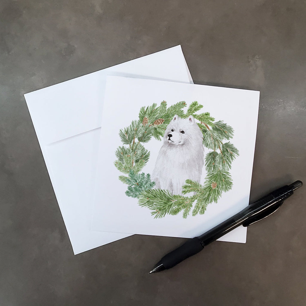 Samoyed Sitting Christmas Wreath Square Greeting Cards and Envelopes Pack of 8 Blank Cards with Envelopes Blank Thank You Note Greeting Cards Stationery