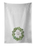 Samoyed Puppy Christmas Wreath Kitchen Towel Set of 2 White Dish Towels Decorative Bathroom Hand towel for Hand, Face, Hair, Yoga, Tea, Dishcloth, 19 X 28", White