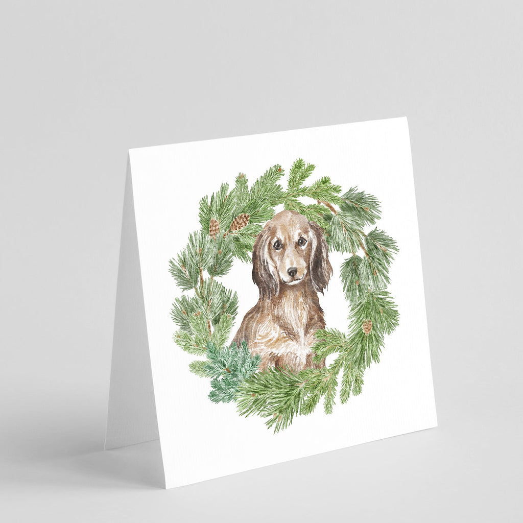 Dachshund Sable Longhaired Christmas Wreath Square Greeting Cards and Envelopes Pack of 8 Blank Cards with Envelopes Blank Thank You Note Greeting Cards Stationery