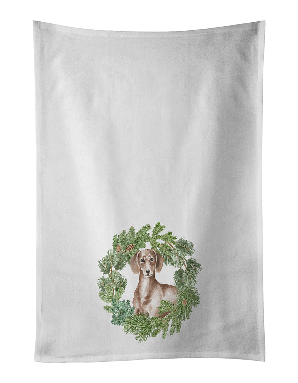 Dachshund Red Christmas Wreath Kitchen Towel Set of 2 White Dish Towels Decorative Bathroom Hand towel for Hand, Face, Hair, Yoga, Tea, Dishcloth, 19 X 28", White