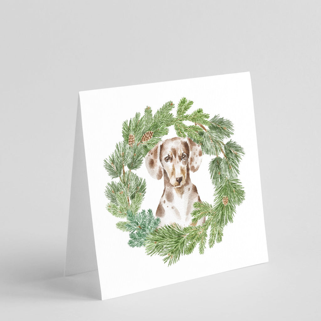 Dachshund Dappled Christmas Wreath Square Greeting Cards and Envelopes Pack of 8 Blank Cards with Envelopes Blank Thank You Note Greeting Cards Stationery