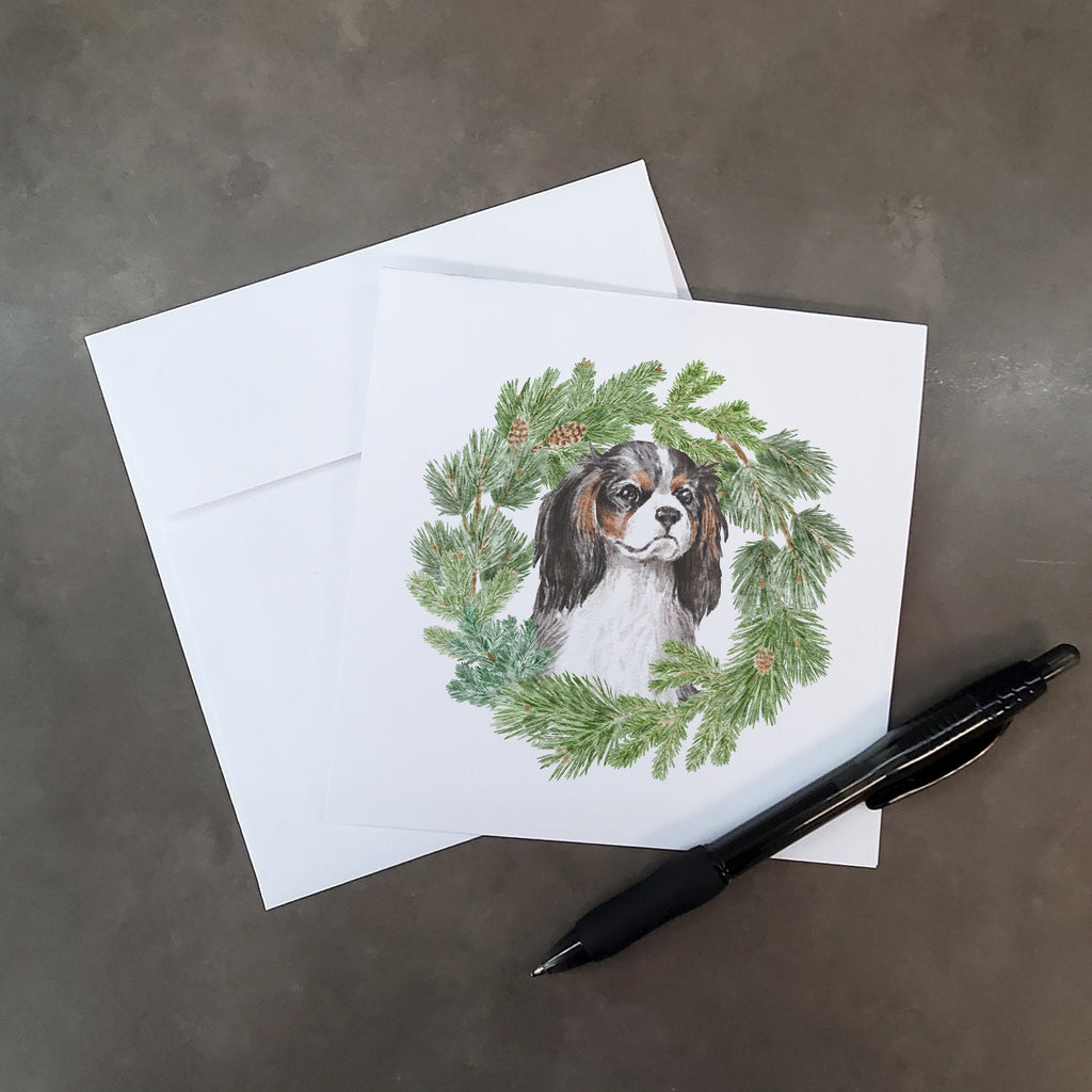 Cavalier Spaniel Tricolor Christmas Wreath Square Greeting Cards and Envelopes Pack of 8 Blank Cards with Envelopes Blank Thank You Note Greeting Cards Stationery