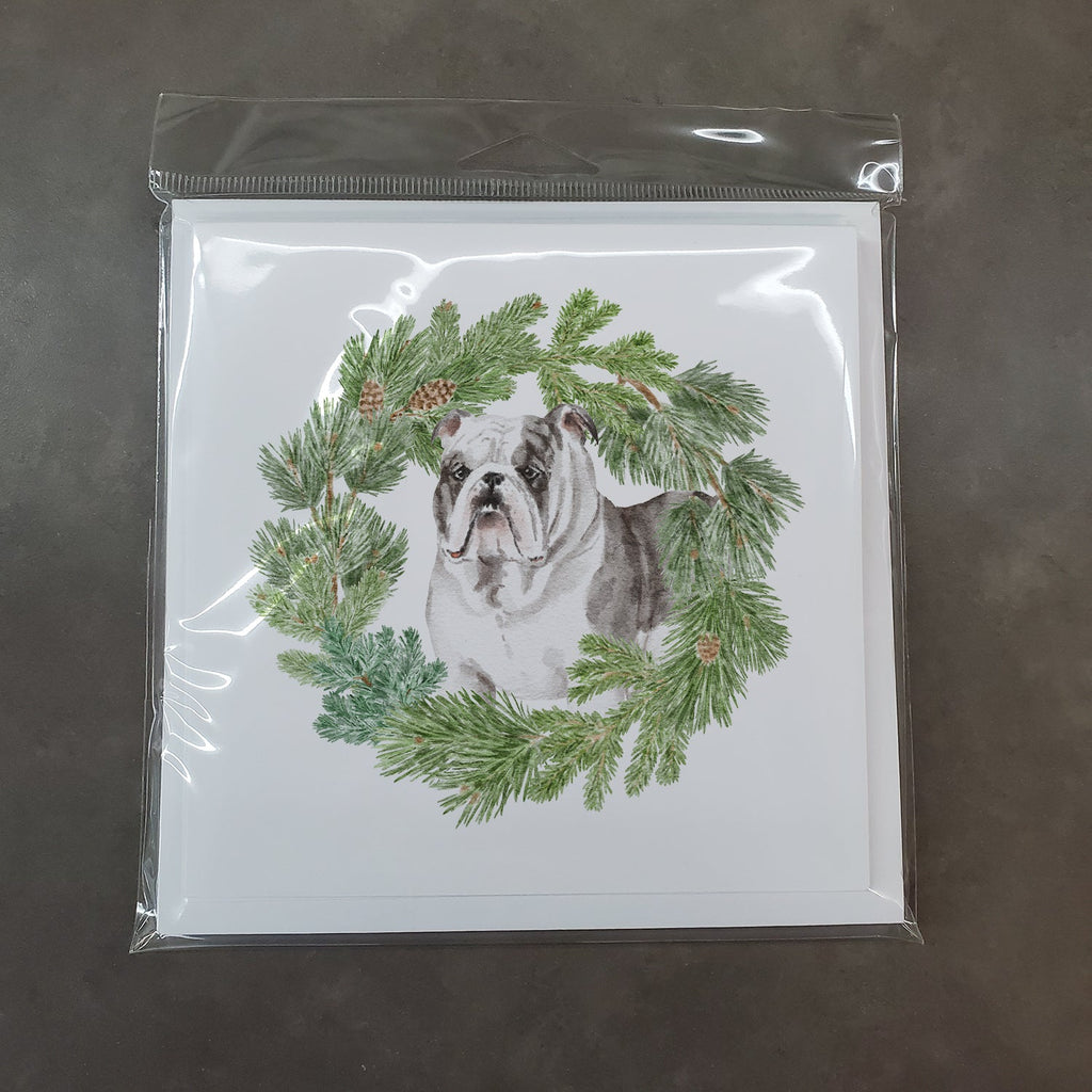 Bulldog Brindled Christmas Wreath Square Greeting Cards and Envelopes Pack of 8 Blank Cards with Envelopes Blank Thank You Note Greeting Cards Stationery