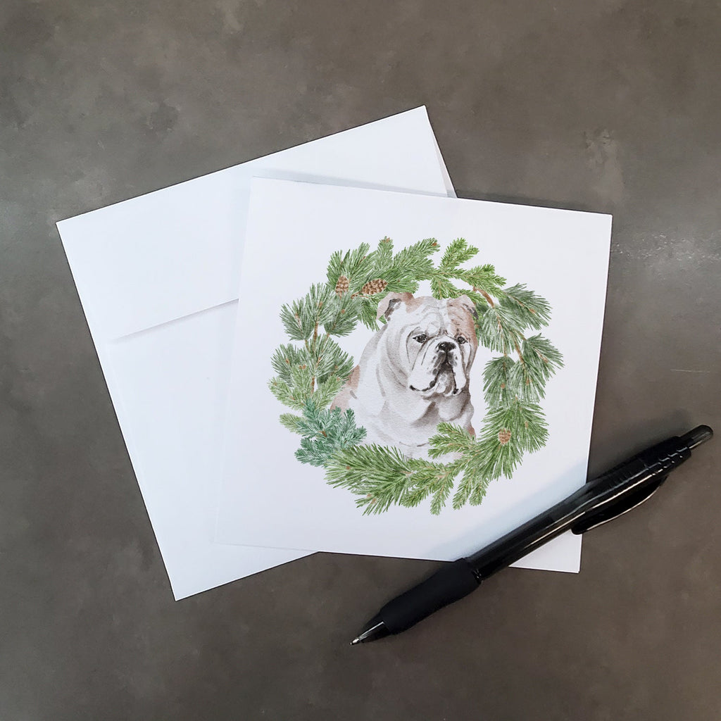 Bulldog Fawn Christmas Wreath Square Greeting Cards and Envelopes Pack of 8 Blank Cards with Envelopes Blank Thank You Note Greeting Cards Stationery