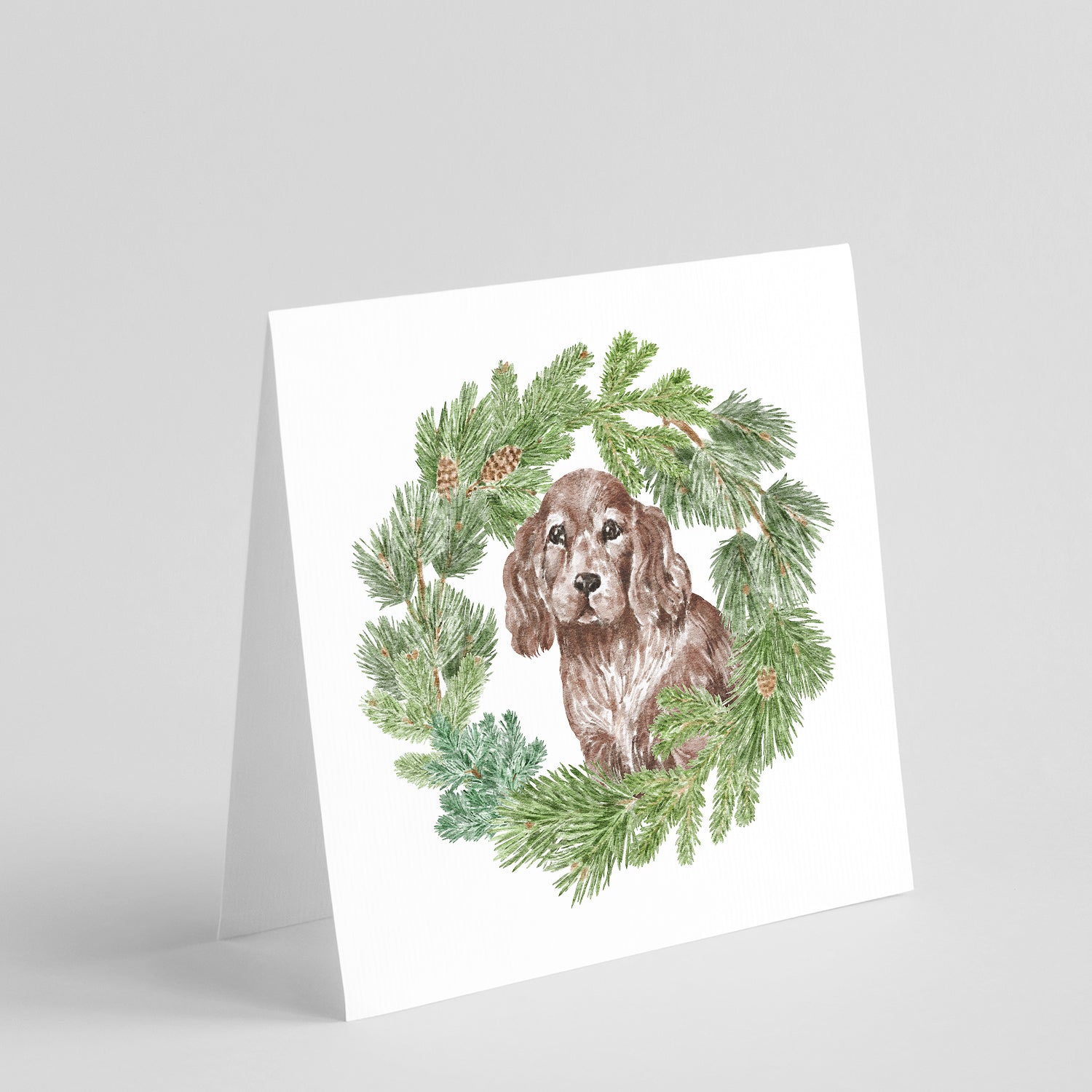 Cocker Spaniel Puppy Liver Christmas Wreath Square Greeting Cards and Envelopes Pack of 8 Blank Cards with Envelopes Blank Thank You Note Greeting Cards Stationery