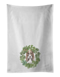 Basset Hound Puppy Brown White and Black Christmas Wreath Kitchen Towel Set of 2 White Dish Towels Decorative Bathroom Hand towel for Hand, Face, Hair, Yoga, Tea, Dishcloth, 19 X 28", White