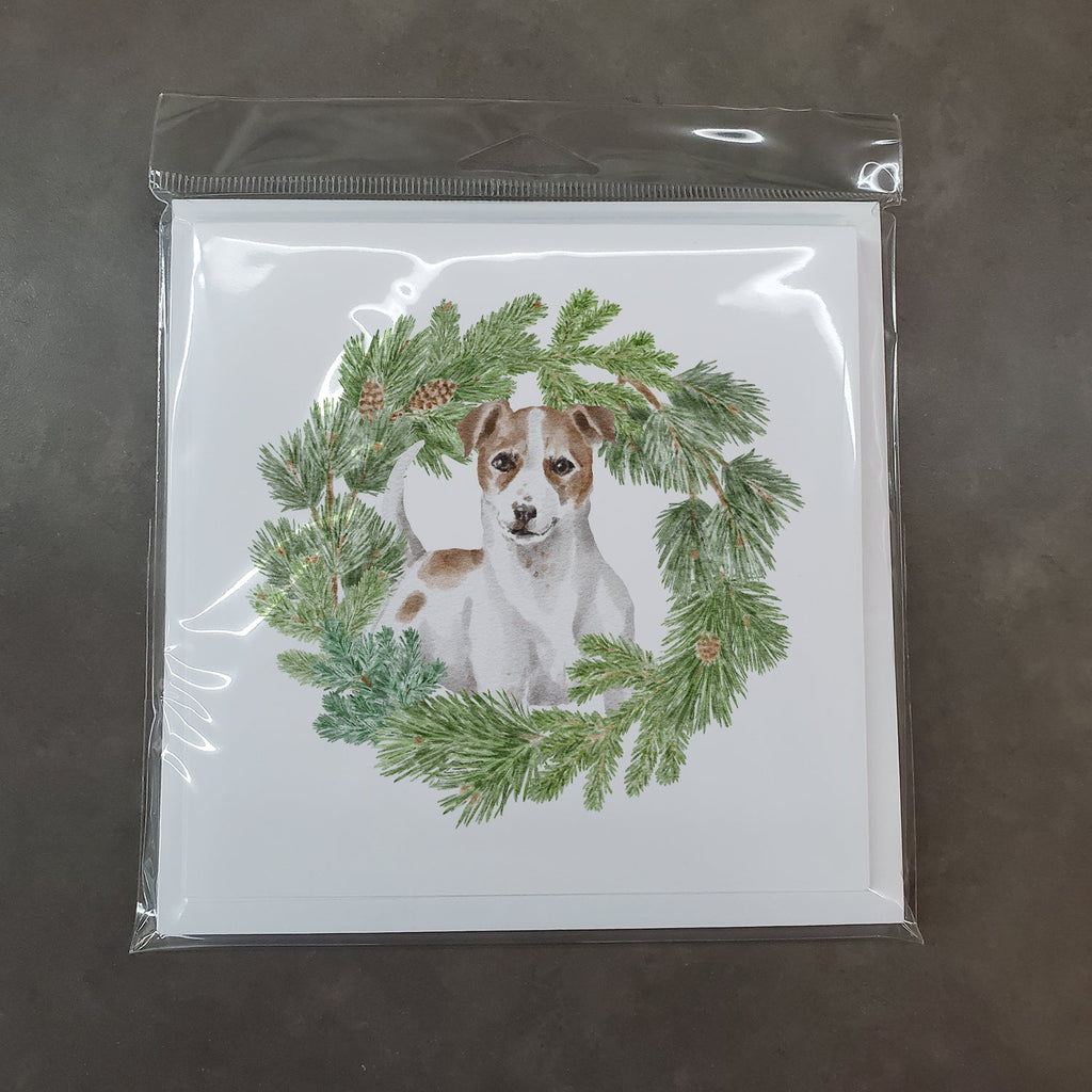 Jack Russell Terrier Chestnut and White Christmas Wreath Square Greeting Cards and Envelopes Pack of 8 Blank Cards with Envelopes Blank Thank You Note Greeting Cards Stationery
