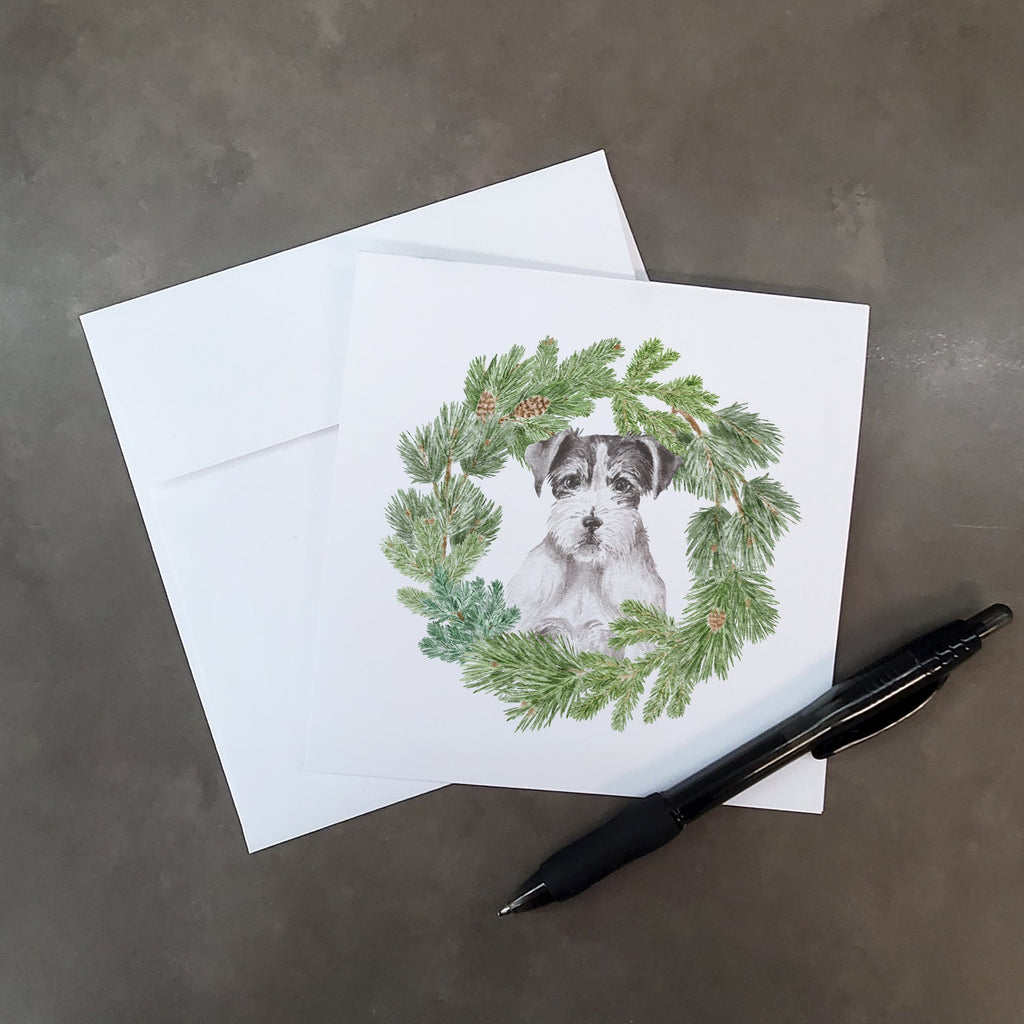 Jack Russell Terrier Black and White Wirehaired Christmas Wreath Square Greeting Cards and Envelopes Pack of 8 Blank Cards with Envelopes Blank Thank You Note Greeting Cards Stationery