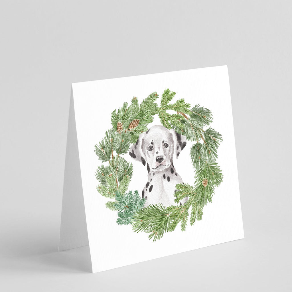 Dalmatian Puppy Sitting Pretty Christmas Wreath Square Greeting Cards and Envelopes Pack of 8 Blank Cards with Envelopes Blank Thank You Note Greeting Cards Stationery