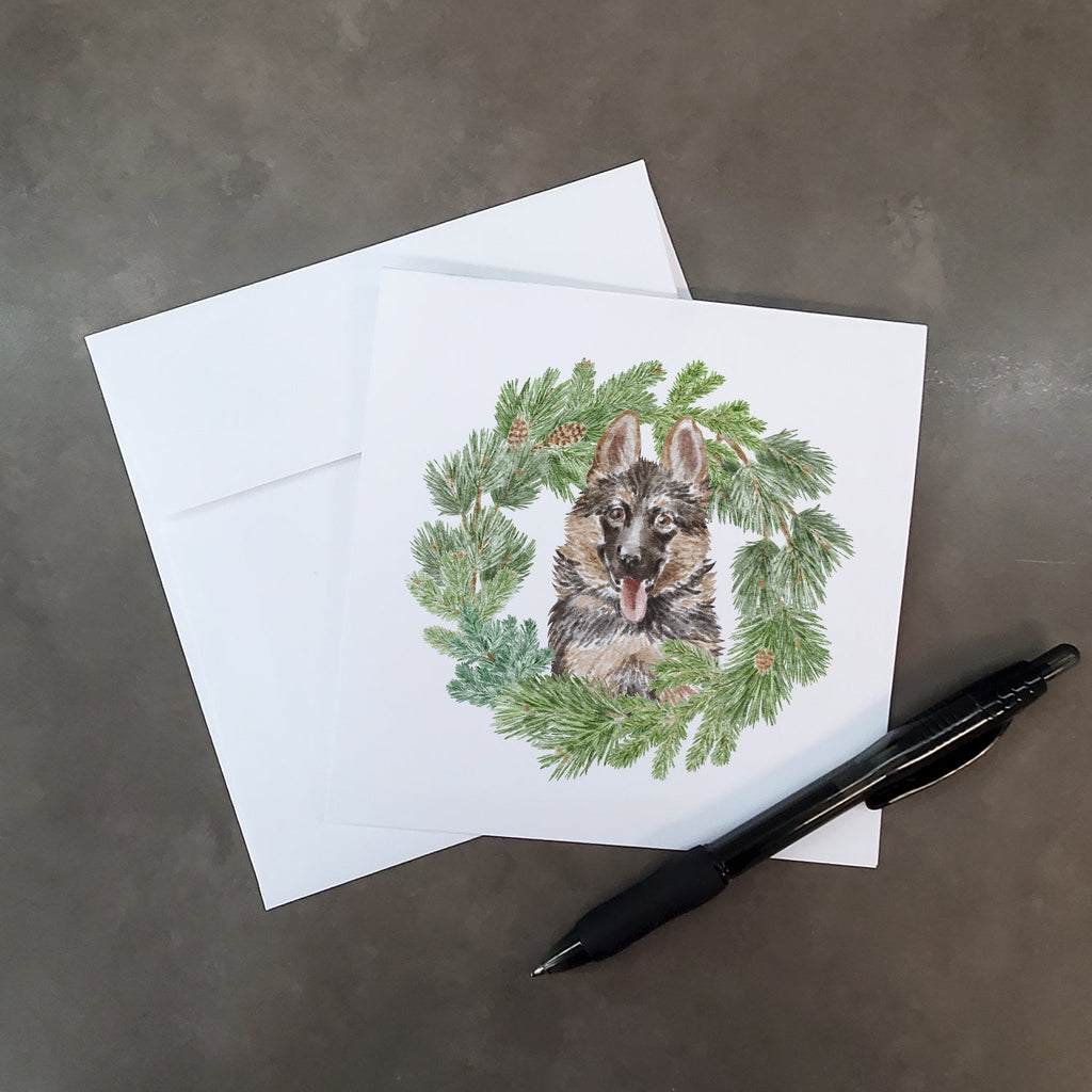 German Shepherd Puppy Smiling Christmas Wreath Square Greeting Cards and Envelopes Pack of 8 Blank Cards with Envelopes Blank Thank You Note Greeting Cards Stationery