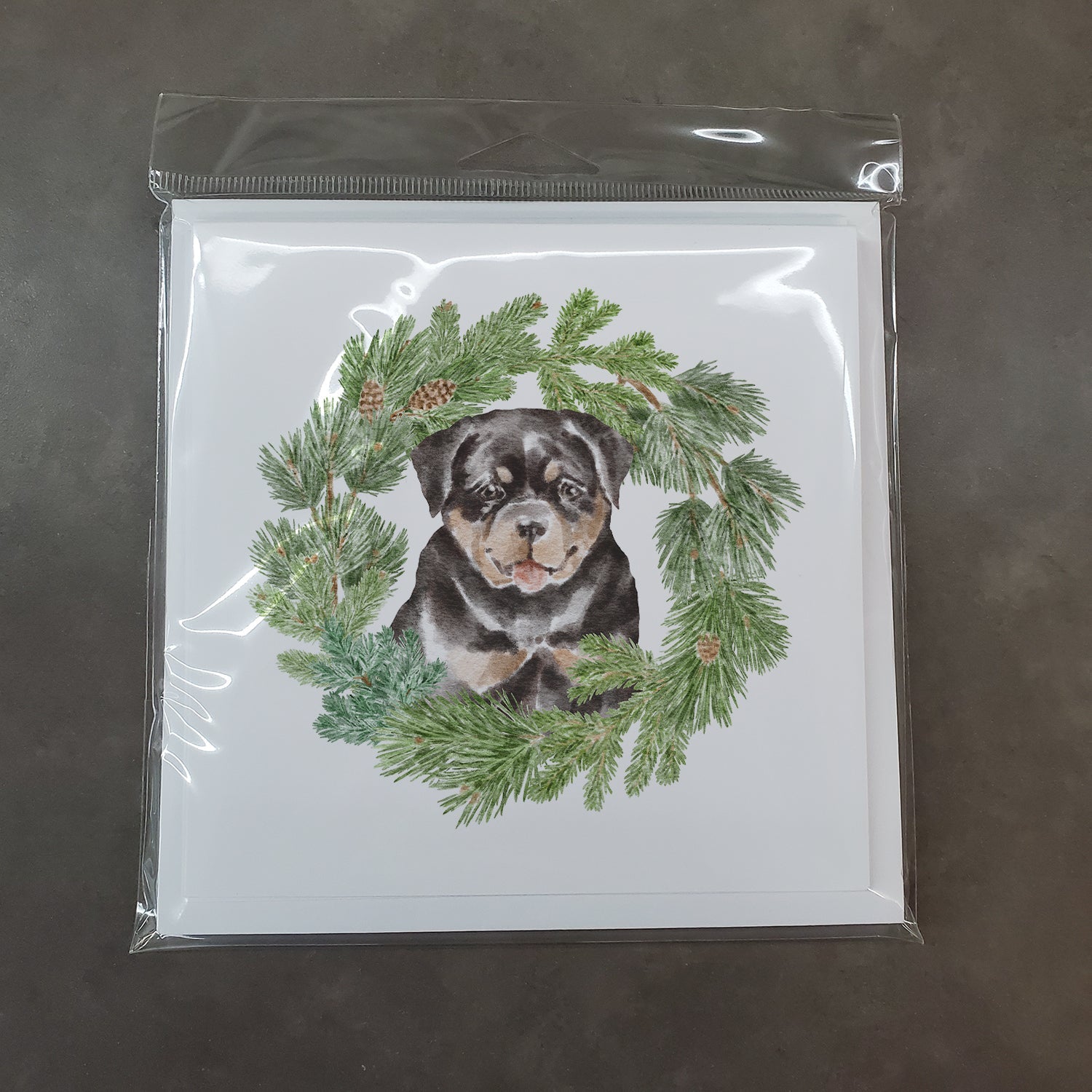 Rottweiler Puppy Christmas Wreath Square Greeting Cards and Envelopes Pack of 8 Blank Cards with Envelopes Blank Thank You Note Greeting Cards Stationery