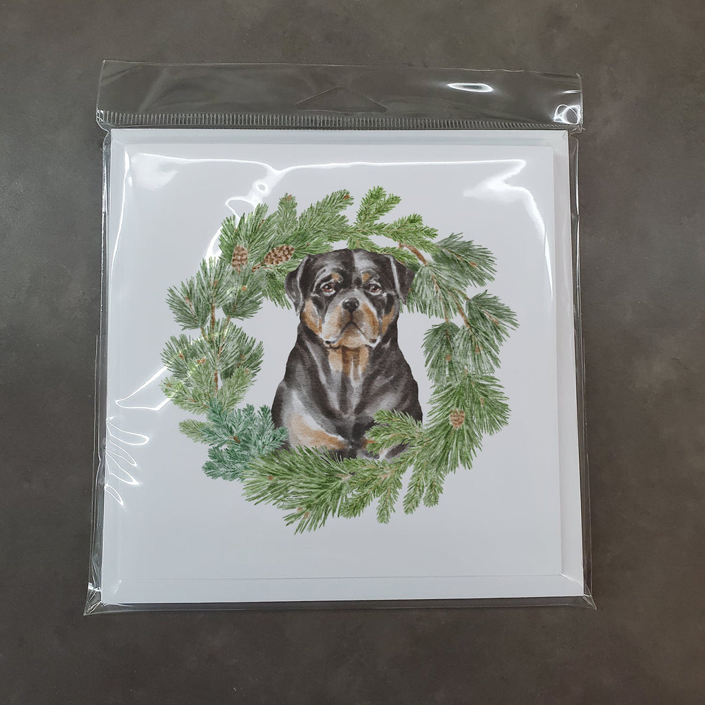 Rottweiler Sitting Tall Christmas Wreath Square Greeting Cards and Envelopes Pack of 8 Blank Cards with Envelopes Blank Thank You Note Greeting Cards Stationery