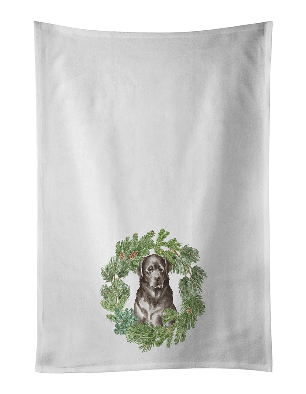 Labrador Retriever Black Christmas Wreath Kitchen Towel Set of 2 White Dish Towels Decorative Bathroom Hand towel for Hand, Face, Hair, Yoga, Tea, Dishcloth, 19 X 28", White