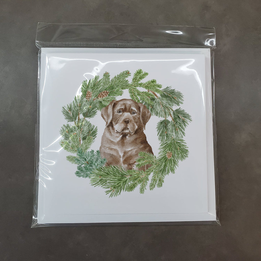 Labrador Retriever Puppy Chocolate Christmas Wreath Square Greeting Cards and Envelopes Pack of 8 Blank Cards with Envelopes Blank Thank You Note Greeting Cards Stationery