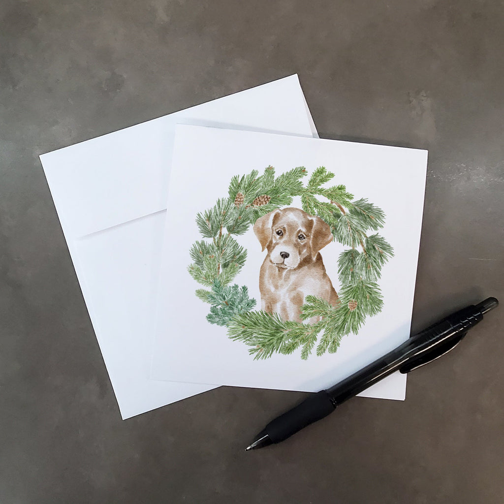 Labrador Retriever Puppy Yellow  Christmas Wreath Square Greeting Cards and Envelopes Pack of 8 Blank Cards with Envelopes Blank Thank You Note Greeting Cards Stationery