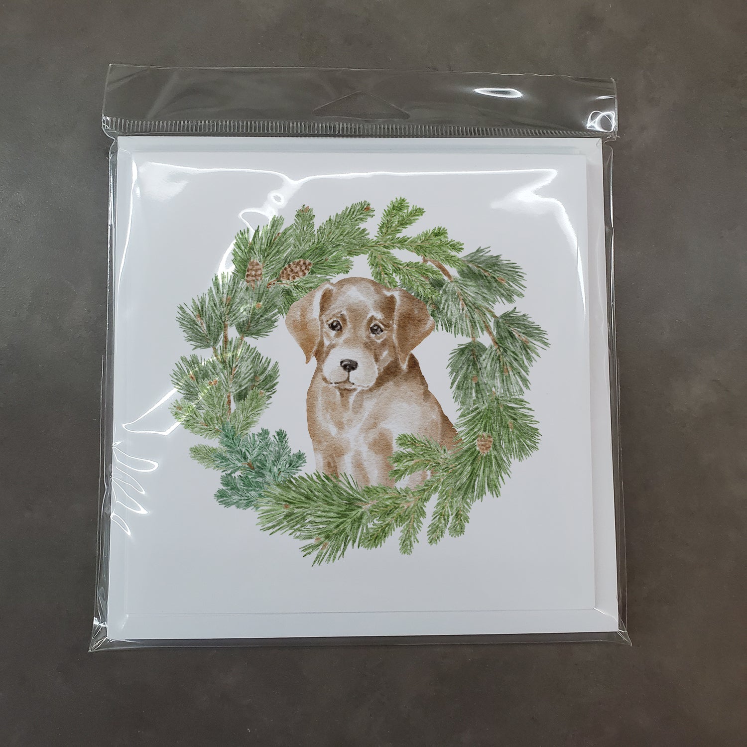 Labrador Retriever Puppy Yellow  Christmas Wreath Square Greeting Cards and Envelopes Pack of 8 Blank Cards with Envelopes Blank Thank You Note Greeting Cards Stationery