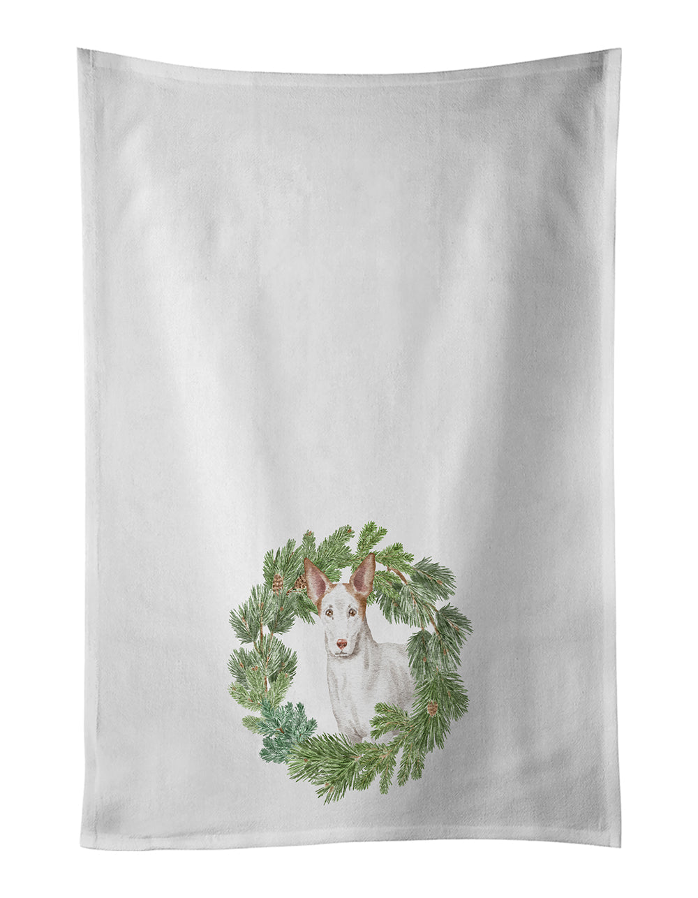 Ibizan Hound Christmas Wreath Kitchen Towel Set of 2 White Dish Towels Decorative Bathroom Hand towel for Hand, Face, Hair, Yoga, Tea, Dishcloth, 19 X 28", White