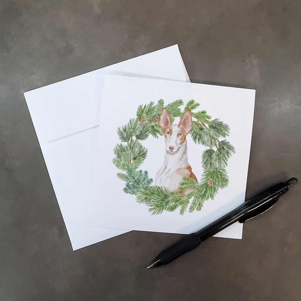 Ibizan Hound Sitting Proud Christmas Wreath Square Greeting Cards and Envelopes Pack of 8 Blank Cards with Envelopes Blank Thank You Note Greeting Cards Stationery