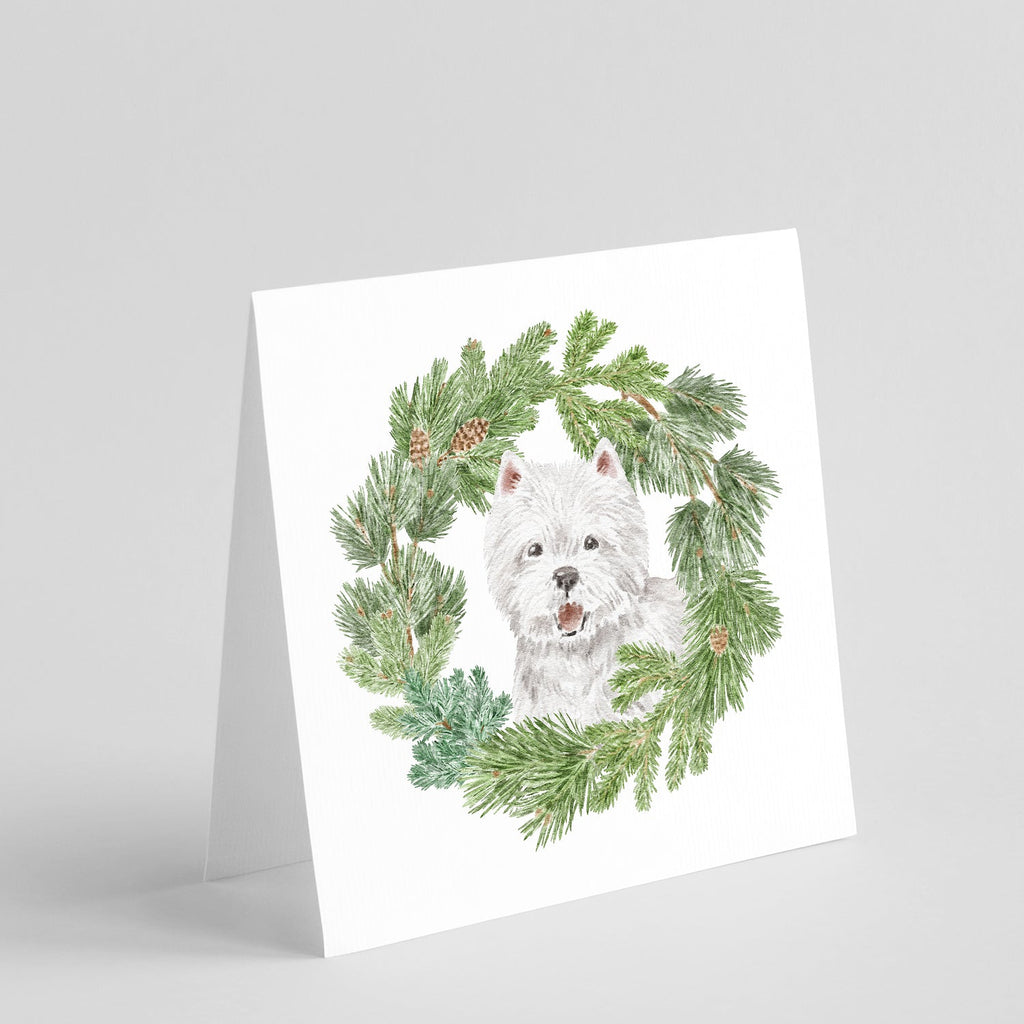 West Highland White Terrier Smiling Christmas Wreath Square Greeting Cards and Envelopes Pack of 8 Blank Cards with Envelopes Blank Thank You Note Greeting Cards Stationery
