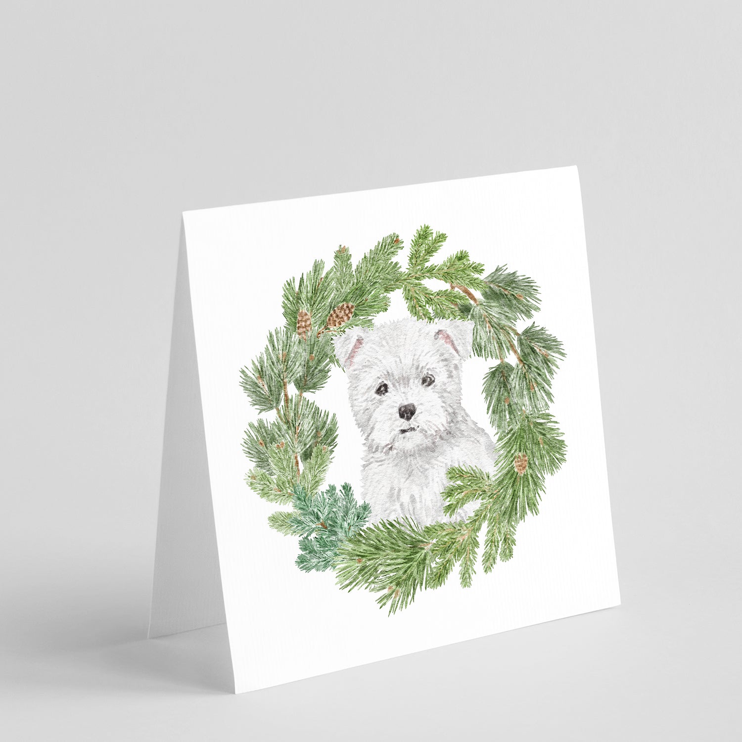 West Highland White Terrier Puppy Christmas Wreath Square Greeting Cards and Envelopes Pack of 8 Blank Cards with Envelopes Blank Thank You Note Greeting Cards Stationery