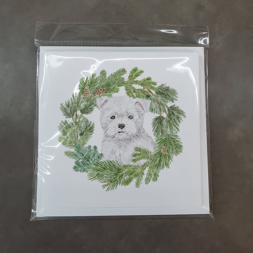 West Highland White Terrier Puppy Christmas Wreath Square Greeting Cards and Envelopes Pack of 8 Blank Cards with Envelopes Blank Thank You Note Greeting Cards Stationery