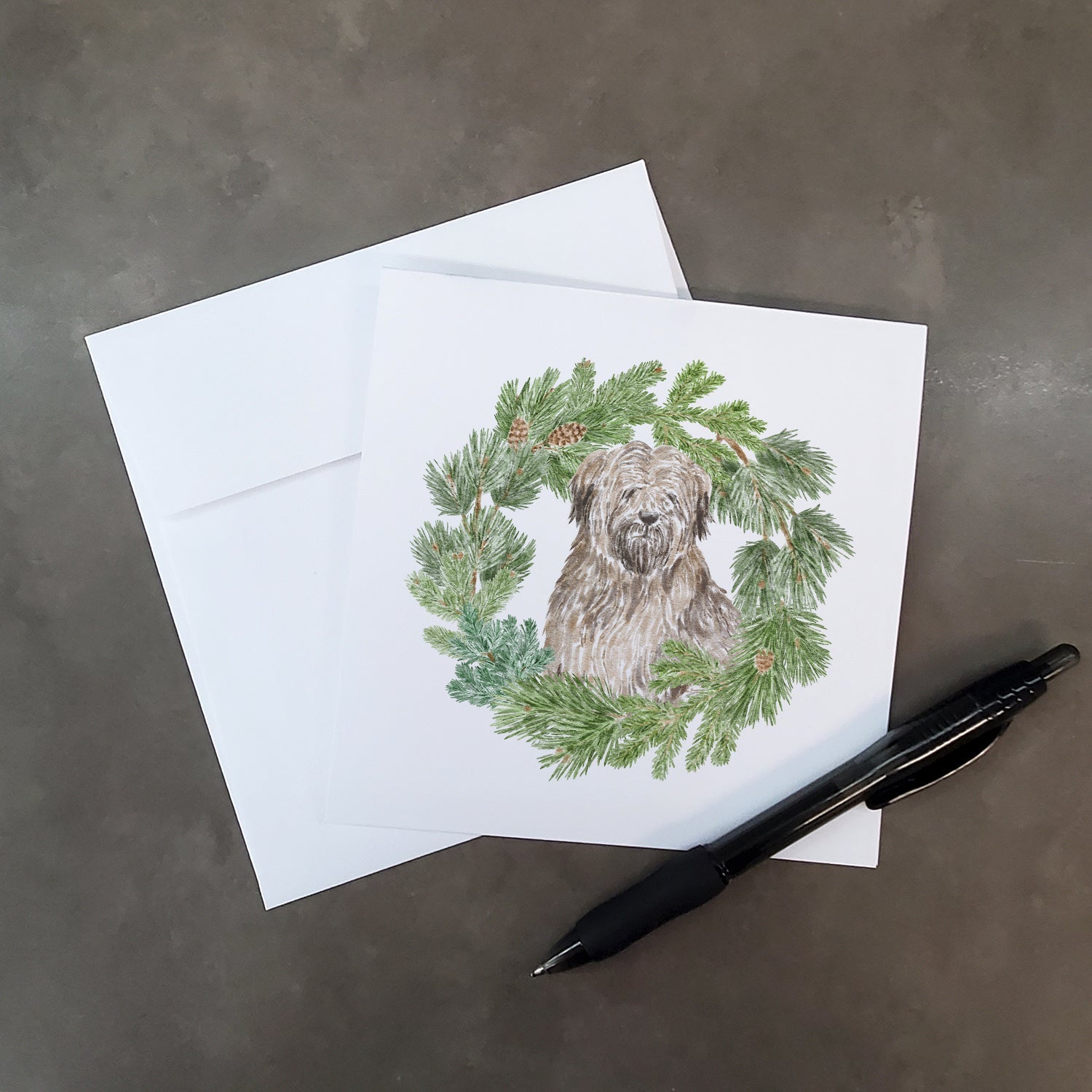 Briard Christmas Wreath Square Greeting Cards and Envelopes Pack of 8 Blank Cards with Envelopes Blank Thank You Note Greeting Cards Stationery