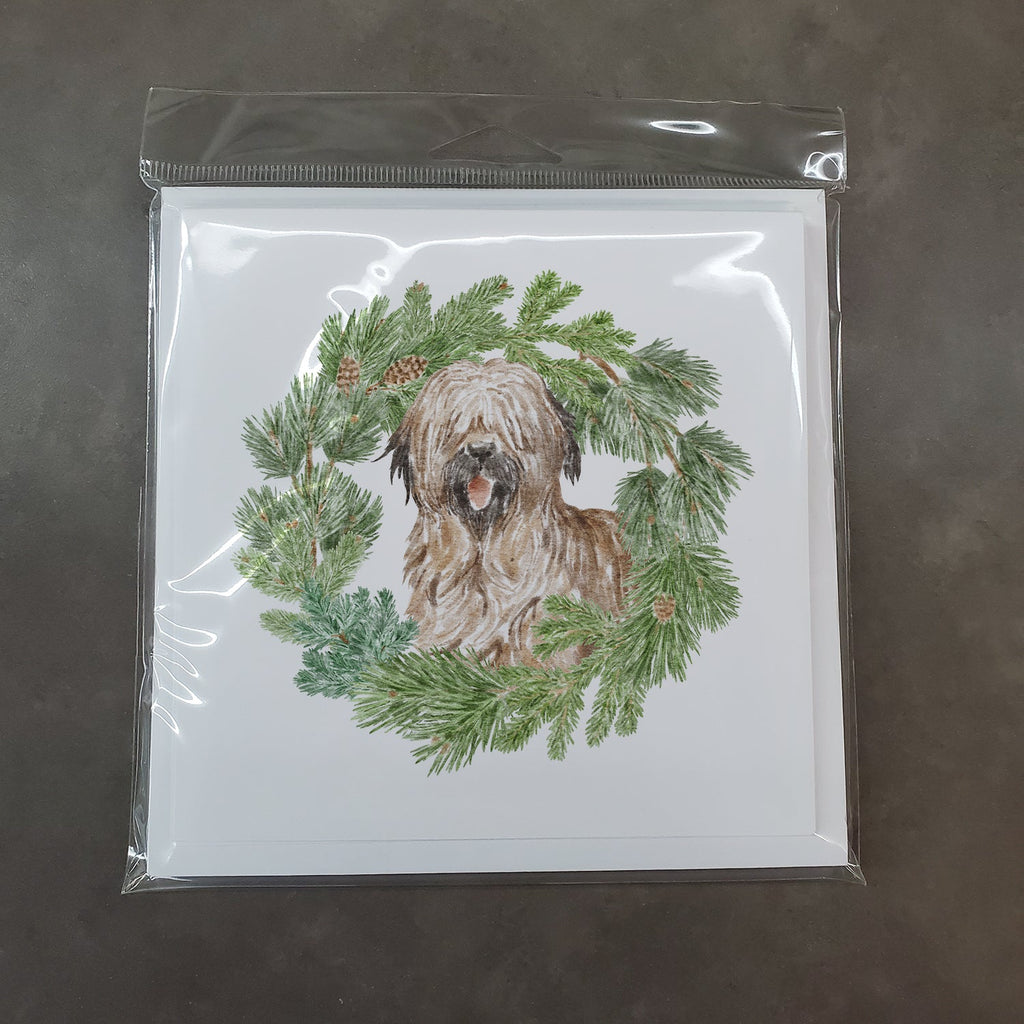 Briard Smiling Christmas Wreath Square Greeting Cards and Envelopes Pack of 8 Blank Cards with Envelopes Blank Thank You Note Greeting Cards Stationery